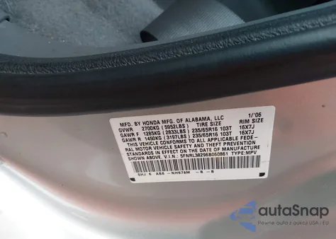 2006 Honda Odyssey Lx from USA, damaged, VIN 5FNRL38296B060861